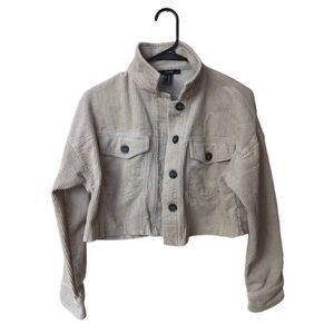 Forever 21 Corduroy Cropped Jacket Button Up Tan Cream With Pockets